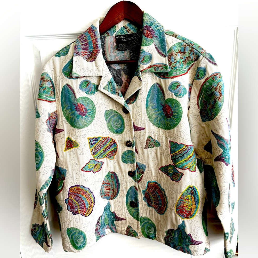 DANIEL K JACQUARD SHELL PRINT FRONT BUTTON  TWO POCKETS MULTICOLOR JACKET SZ M - Picture 6 of 9